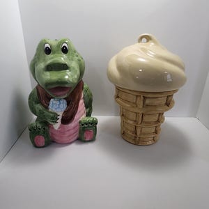 Keramik 1970er Jahre Vintage Keksdose - Aligators - Alligator Keksdose - Eis - Eistüte - Tiere - Küche - Küchen Deko - Köchin