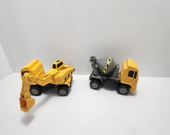 Construction Play Toys Lot of 2 - Cement Mixer - Cement Truck - Excavator - Construction Toys - Pretend Construction - Toy Trucks