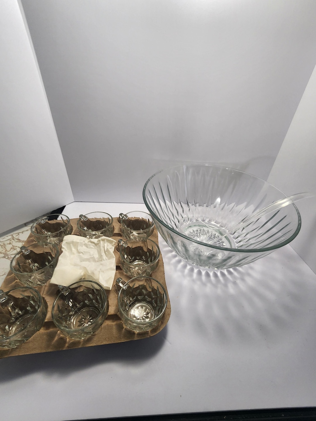 アンカーホッキング　大型パンチ ボウル　耐熱ガラス　ヴィンテージ アンカーホッキング クラウンポイント コンプリート12ピースセット