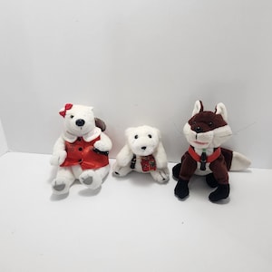 Coca Cola 1990s Vintage Plush Lot of 3 - Beanie Babies - Plush - Stuffed Animals - Fox - Coca Cola - Bears - Coca Cola Bear