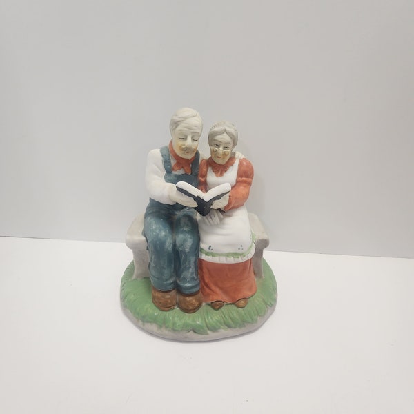 Vintage Bisque Statue Figure With Elderly Couple  - Elderly - Couple - Bisque - Vintage Figurine - Love - Marriage - Figurines