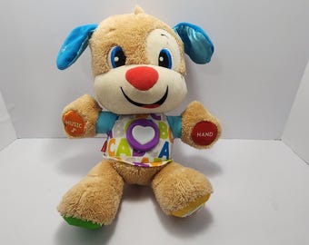 **FisherPrice 2000er Jahre Laugh and Lernwelpe Plüsch-Puppe-Fisher-Preis -Fisher-Price Spielzeug-Hunde-Plüschtiere-Kuscheltiere-Lernspielzeug