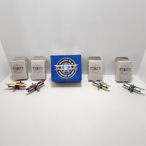 Airplanes Set Of 4 Collectors Minature BiPlanes, British SE, Curtis, Boeing, Kaydet