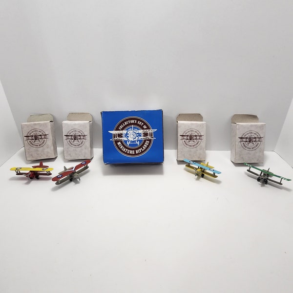 Airplanes Set Of 4 Collectors Minature BiPlanes, British SE, Curtis, Boeing, Kaydet