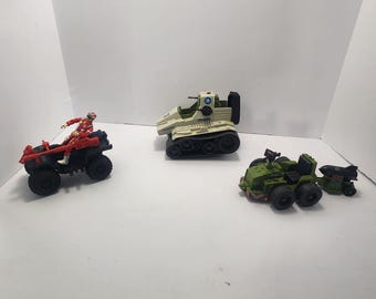 Vintage 1980's GI Joe Army Vehicles - Sgt Slaughter Triple Tank - Cobra Ferret Atv - A Real American Hero Weapons Transport - Arah - Gi Joe