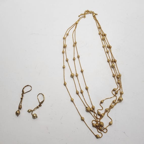 Avon Vintage 1990's Layered Filigree Ball Station Necklace with Earrings SET - Avon - Avon Jewerly - Necklace - Jewerly - Vintage Jewerly