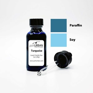 May include: A 1 ounce bottle of turquoise liquid candle dye from portURBAN craft & candle. The bottle has a dropper for easy application. The dye is suitable for both paraffin and soy wax.