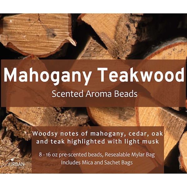 Scented Aroma Beads for making freshies or use in car, home, gym bag, Includes Sachets and Mica, Custom Molds, Mahogany Teakwood
