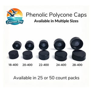 Multiple Sizes Polycone Phenolic Lined Caps (25 or 50 Count), Leak Free Seal
