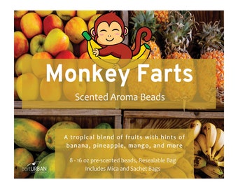 Scented Aroma Beads for making freshies or use in car, home, gym bag, Includes Sachets and Mica, Custom Molds, Monkey Farts