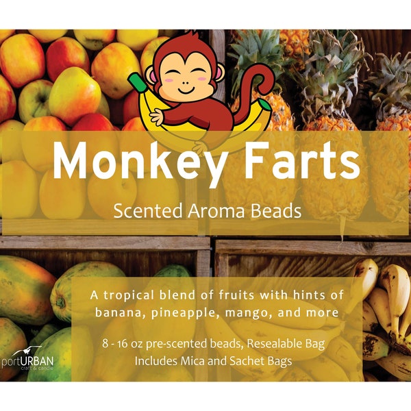 Scented Aroma Beads for making freshies or use in car, home, gym bag, Includes Sachets and Mica, Custom Molds, Monkey Farts