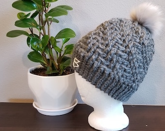 100% Wool Handmade Crochet Hat - Gray