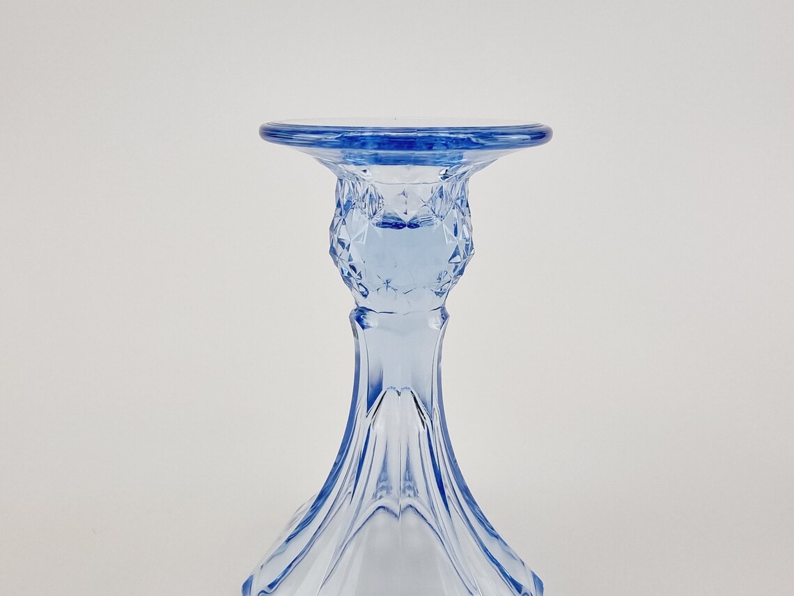 Blue Candlestick Holder, Vintage Glass Candle Holder, Blue Clear Glass