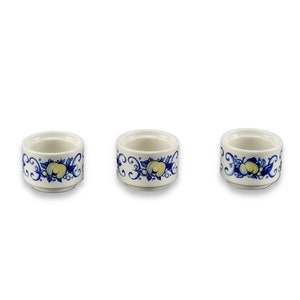 3 egg cups, Villeroy & Boch, Cadiz, 1970, porcelain, blue, yellow, Luxembourg, Ludwig Scherer, Christine Reuter, retro dinnerware
