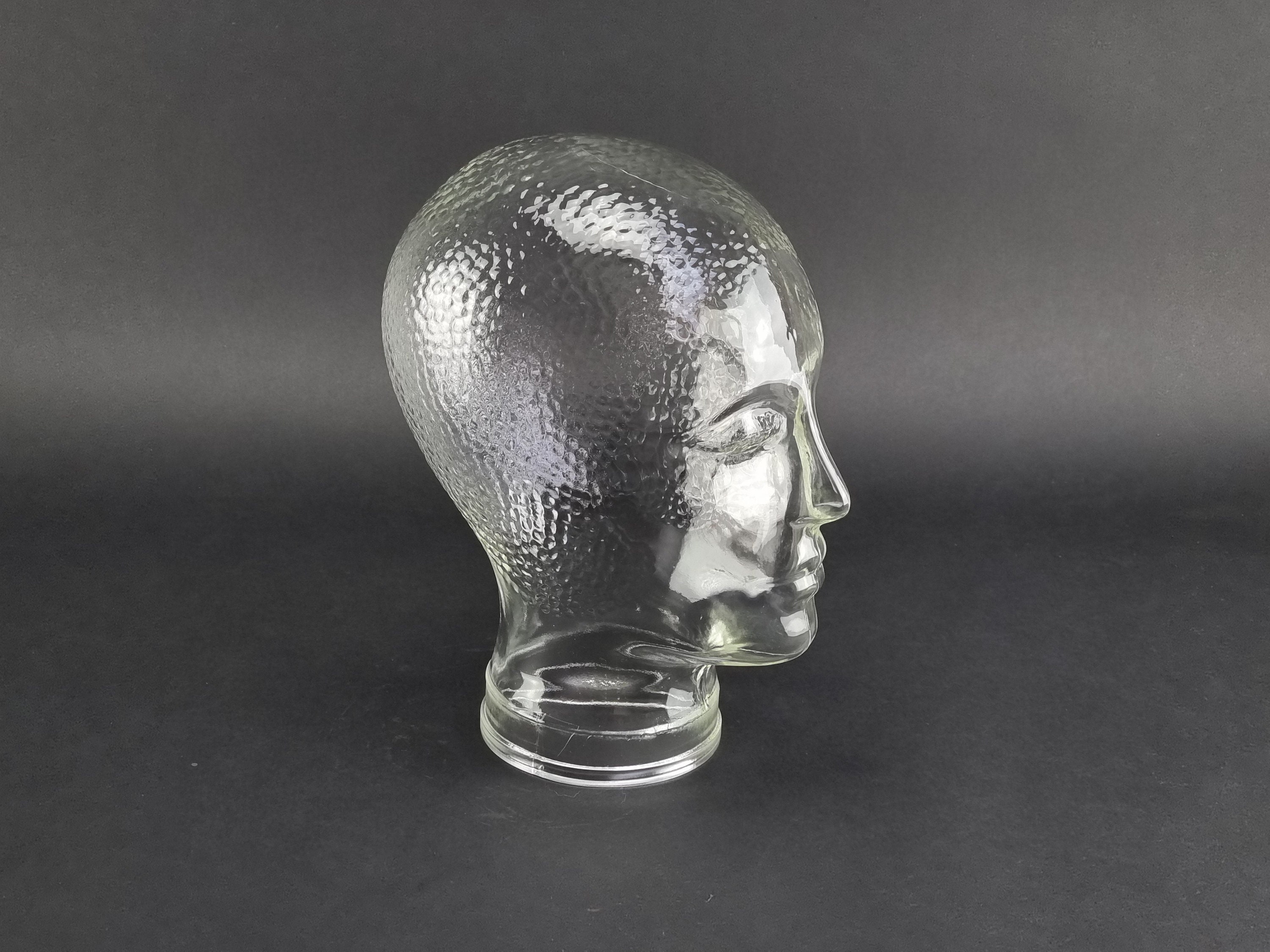 clear glass mannequin head vintage, vintage had holder, home decor