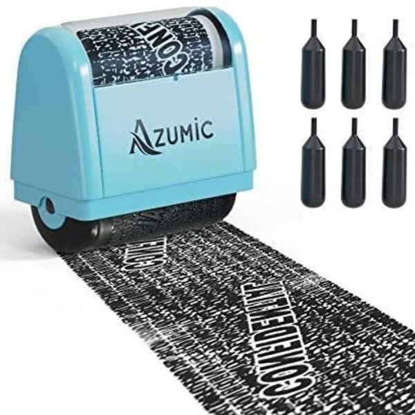 Identity Protection Roller Stamps, Including 6-Pack Refills - Designed for Secure Confidential ID Blackout Security, Anti Theft