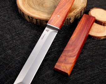 Handmade Tanto knife handle and sheath made of wood Red wood sheath