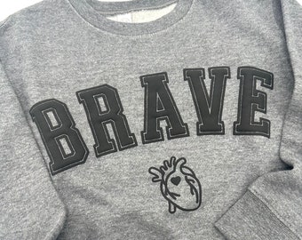 Gray heart warrior sweatshirt kids CHD awareness puff print Heart mom gift heart surgery sweatshirt brave kids sweatshirt heart walk CHD