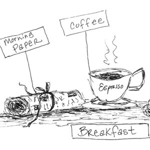 Paris Cafe Breakfast Pen and Ink Art Print, Black and White Art, Paris Cafe Art, Food Illustration, Coffee Art Print, Newspaper Art Print