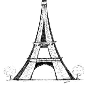 Eiffel Tower Pen and Ink Art Print, Handmade Drawing, Whimsical Art Piece