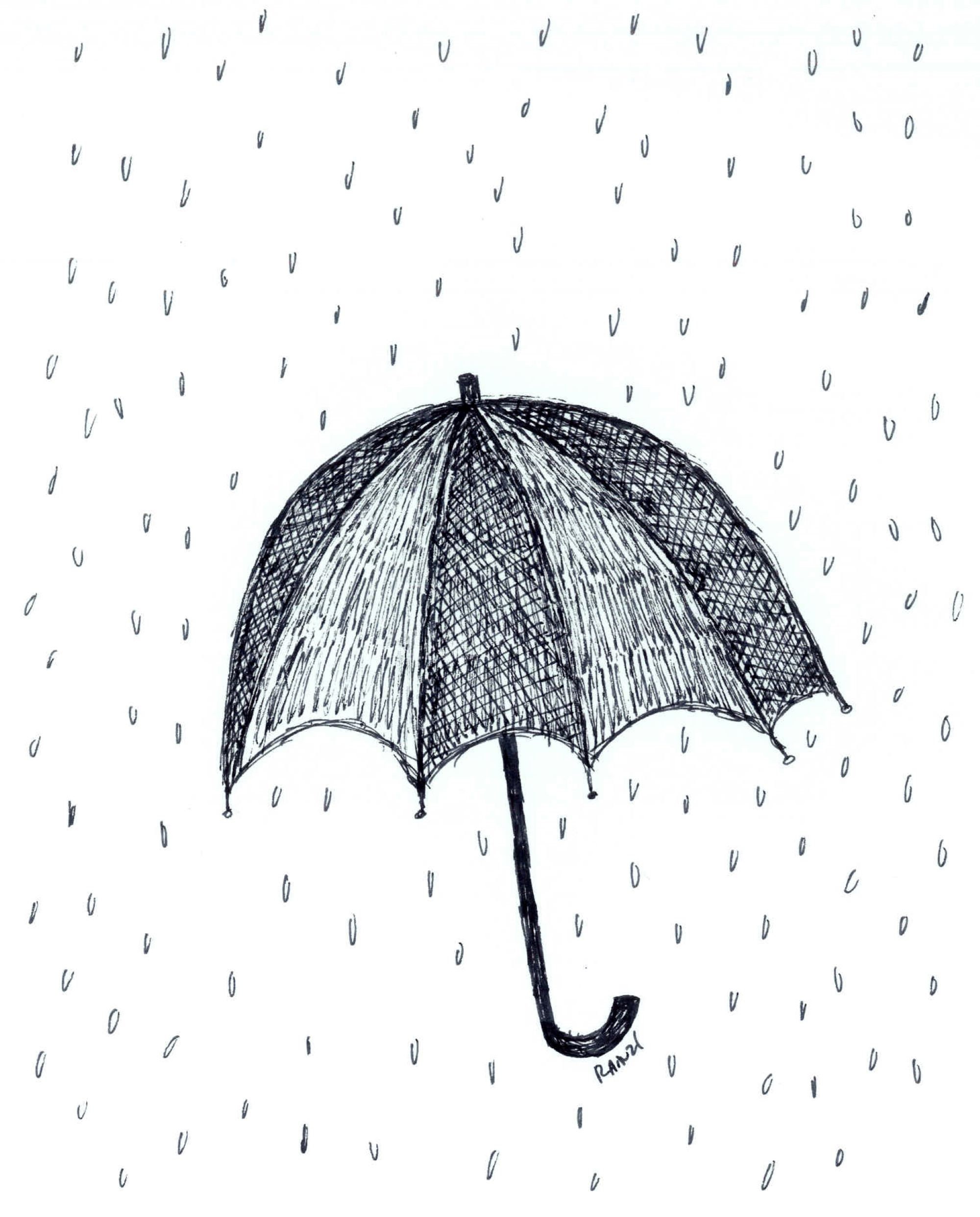 Pen and Ink Umbrella Art Print Open Umbrella Illustration Etsy