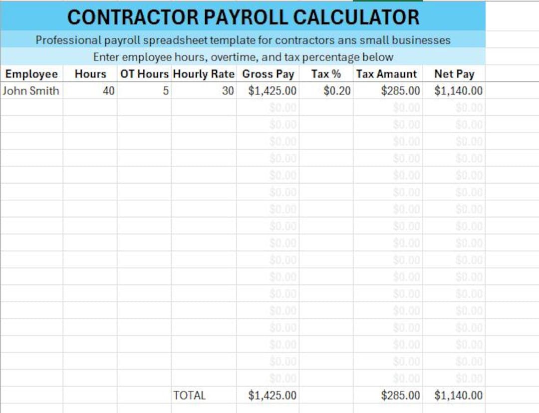 Small Business Payroll Spreadsheet Template | Employee Pay Tracker ...