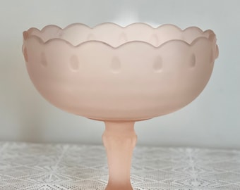 Indiana Glass Teardrop Compote Bowl: Frosted Satin Pink, Vintage Candy Dish