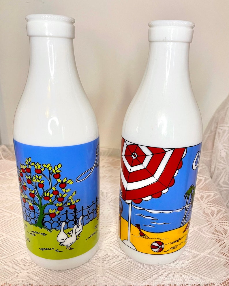 Vintage Carlton Glass Milk Bottles Water and Juice 1980s Milk Etsy