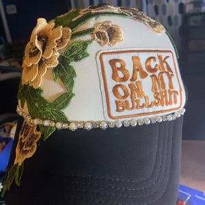 Back On My Bullshit Trucker Hat | Handmade Floral Statement, Sassy Women’s Baseball Cap