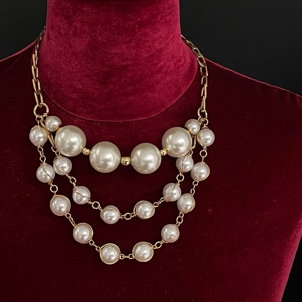 Collar de perlas | Estilo vintage de alta costura de la década de 1990 | Joyería Vintage | | de joyería retro | de Joyería Boho | de San Valentín | de collar Cadena de eslabones de oro