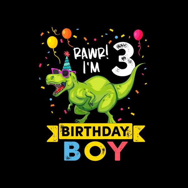 3 Year Old Shirt 3rd Birthday Boy T Rex Dinosaur digital png