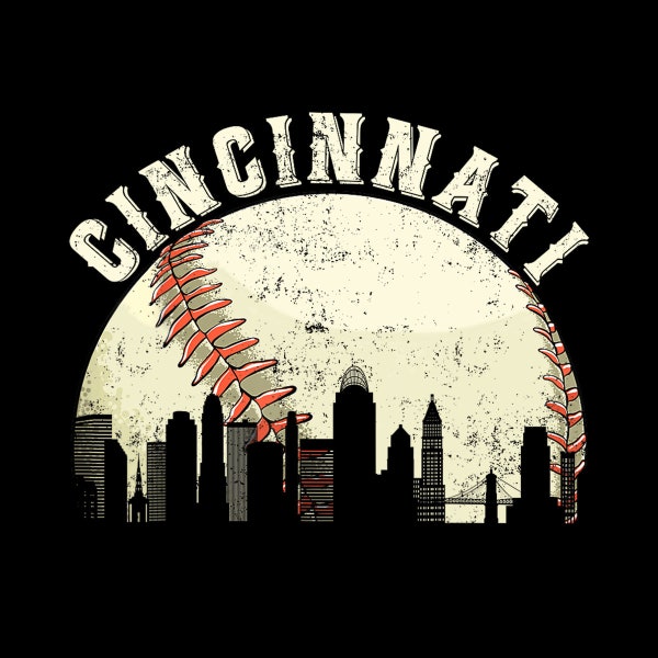 Vintage Cincinnati Cityscape Baseball Lover Men Women Kids digital png