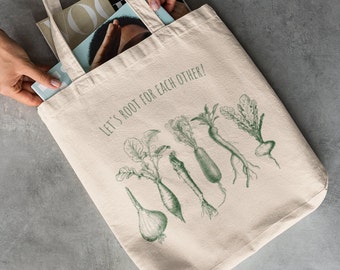 Radish roots Tote Bag, root for each other tote bag, gift for friends, birthday gift tote bag, gift for her, gift for mothers days