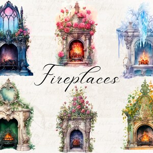 Fireplaces Watercolour Clipart | 25pc Transparent PNG Images | Watercolour Clipart | Fireplace