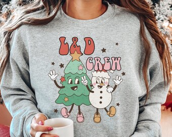 Suéter de Navidad L & D, sudadera de trabajo y entrega, enfermera L D, cuello redondo de Navidad RN, regalo de Navidad para enfermera L y D