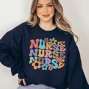 Retro Nurse Sweatshirt, RN LPN, Floral Nurse Shirt, Registered Nurse, Gift For Nurse, Nursing School Grad, Nurse Life, Crewneck Sweatshirt
