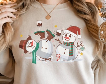 Christmas Snowman Wine Sweatshirt, Christmas Funny Drinking Shirt, Merry Christmas Sweater, Funny Christmas Sweatshirt, Winter Snowman Tee