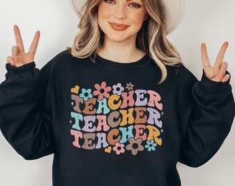 Retro Teacher Sweatshirt, Teacher Sweatshirt, Teacher Crewneck, Teacher Gifts, Middle School Teacher Shirt, Colorful Teacher Sweater