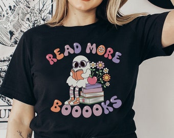 Halloween Reading Tee for Teacher Halloween Tee Ghost Reading Books Shirt Librarian Halloween Gift for Teacher Book Lover TShirt Librarian