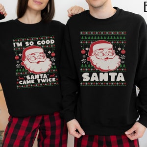 Funny Matching Couples Ugly Christmas Sweater Santa Came Twice Funny Matching Christmas Pajamas His and Hers Couple Shirts Retro Christmas