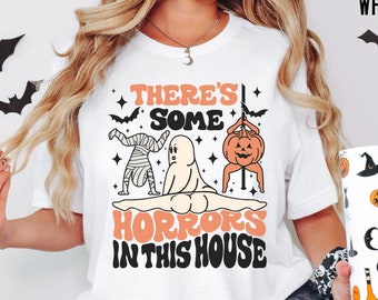 Funny Halloween Shirt, Retro Halloween TShirt, Theres Some Horrors In This House Shirt, Halloween Shirt, Trendy Halloween TShirt,Pumpkin Tee