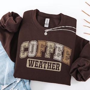 Retro Coffee Weather Sweatshirt for Fall Coffee Lover Gift, Cute Fall Sweatshirt, Pumpkin Spice Crewneck, Thanksgiving Sweater Coffee Shirt