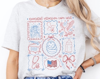 NICU Nurse Patriotic Coquette T-Shirt: Neonatal ICU July 4th Tee