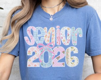 Senior 2026 Comfort Colors Coquette Bow Shirt, Floral Senior Retro Shirt, 2026 Seniors Shirt, High School Senior 2026 Tee, Class of 2026 Tee