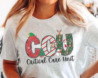 Camisa de enfermera CCU para Navidad, camiseta de enfermera de la unidad de cuidados críticos para camiseta de enfermera CCU de Navidad, camiseta de enfermera Ccu de Navidad para regalo de Navidad de enfermera