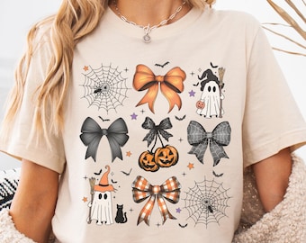 Halloween Coquette Shirt, Coquette Pumpkin Halloween TShirt, Retro Ghost Tee, Cute Fall Shirt for Women's Halloween Tee, Spooky Season Shirt