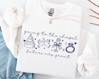 Sudadera "Futura Señora", cuello redondo personalizado para novia, camisa "Ir a la Capilla", sudadera de compromiso para novia, sudadera para prometida, regalo de compromiso