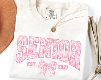 Senior Coquette 2027 Shirt,Comfort Colors® Floral Senior Tee,Senior 2027 Bow TShirt,Pink Floral Toile Jouy Bow Senior Shirt,2027 Senior Gift