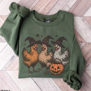 Chicken Funny Halloween Sweatshirt, Chicken Witch Crewneck, Chicken Lover Halloween Gift for Farmer, Funny Halloween Shirt, Funny Witch Tee