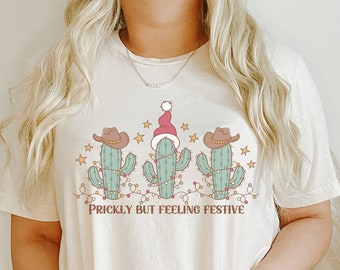 Camisa de cactus de Navidad para camiseta de Navidad Cowboy Christmas Cactus Crewneck para cactus amante regalo planta amante camisa Navidad cactus sudadera